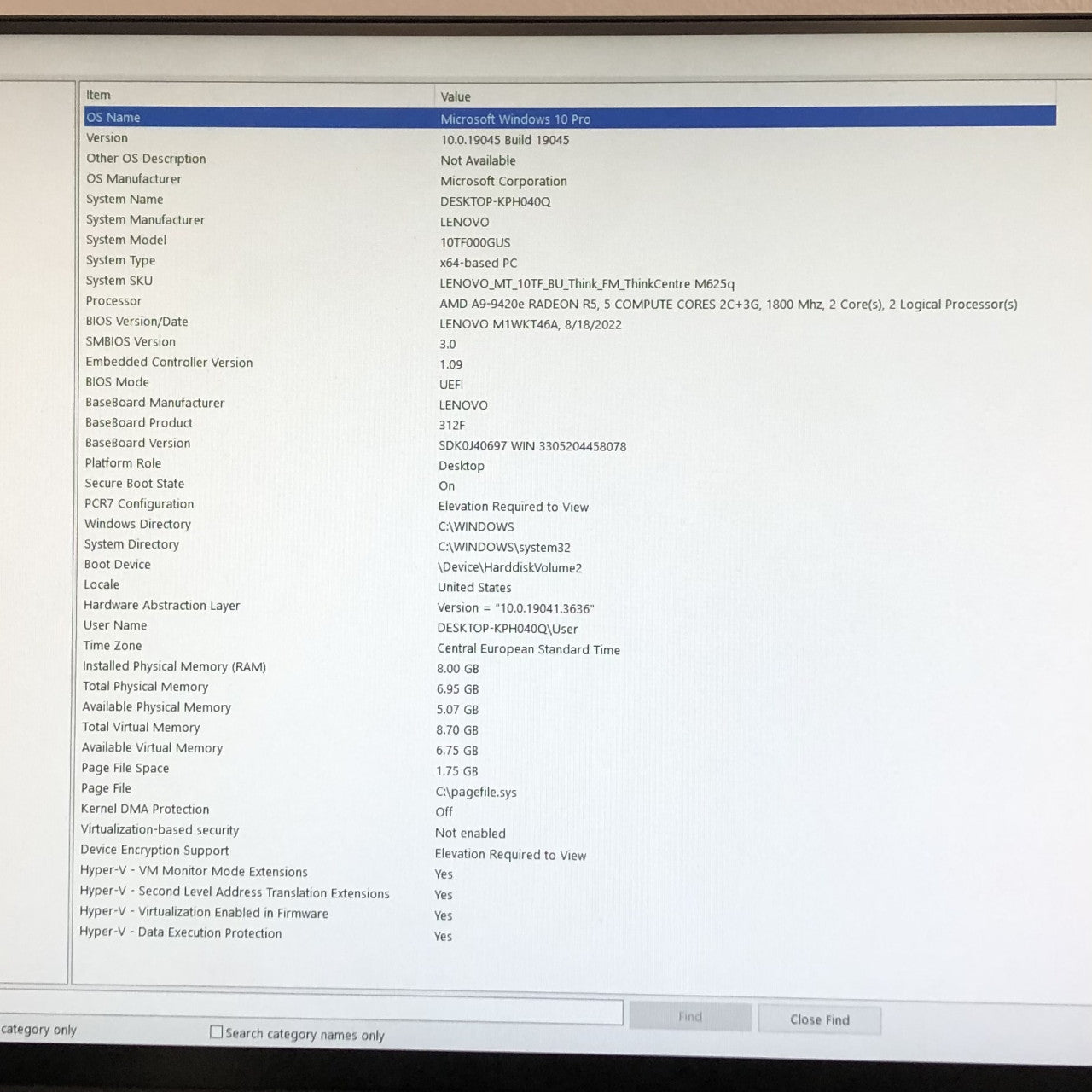 Lenovo ThinkCentre M625q USFF WiFi AMD A9 8GB DDR4 240GB SSD
