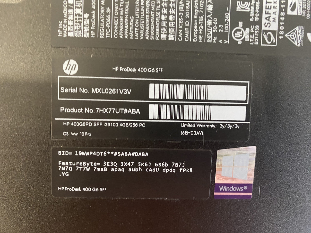 HP ProDesk 400 G6 MT i3 9100 3.60 GHz 8/256 NVMe