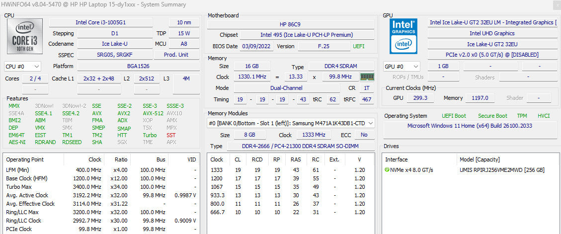 HP DY 1036 NR i3-1005G1 16/256GB
