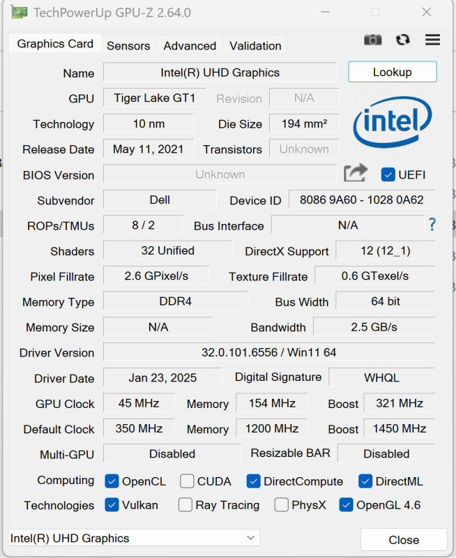 Dell Precision 5560 TS i9-11950H NVIDIA RTX A2000 32/512GB