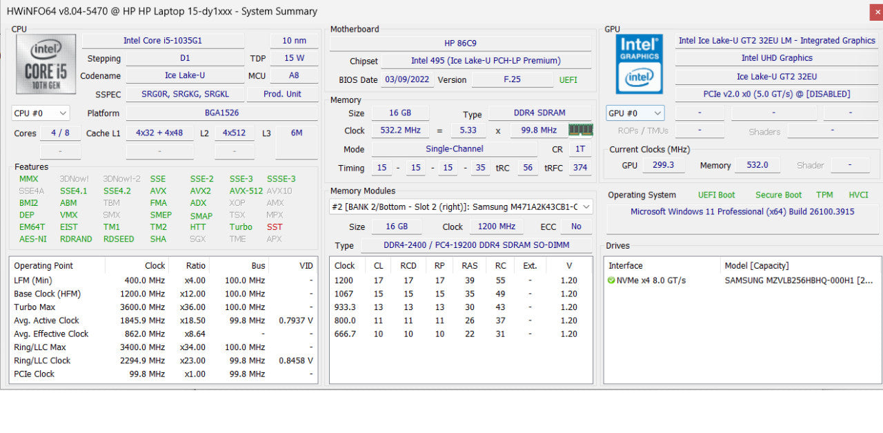 HP 15 DY 1036 NR i5-1035G1